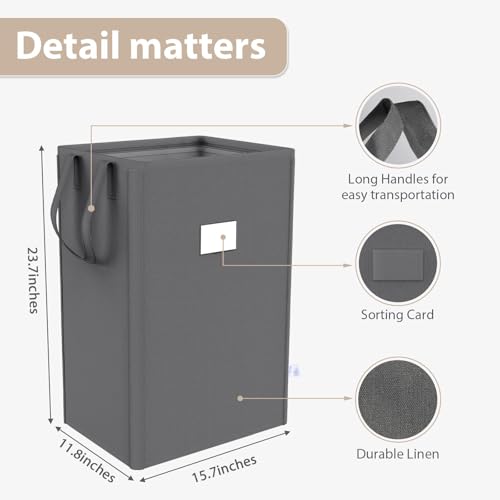 MCleanPin 210L Laundry Hamper Collapsible with 2 Washable Laundry Bags, Dirty Clothes Hamper,Laundry Basket with Handles Foldable Hamper Dorm Laundry Basket for College,Grey - color: Elegant Grey