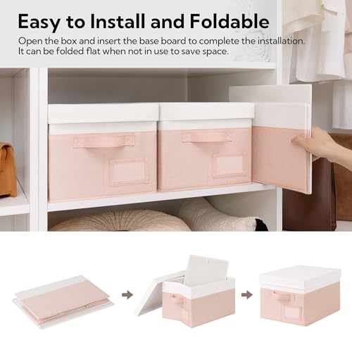 GRANNY SAYS Storage Bins with Lids, Storage Boxes for Organizing, Storage Baskets with Label, Closet Organizers and Storage, Storage Bins for Shelves, Decorative Storage Boxes, 3-Pack, Pink&Ivory - color: White&Pink, size: Medium