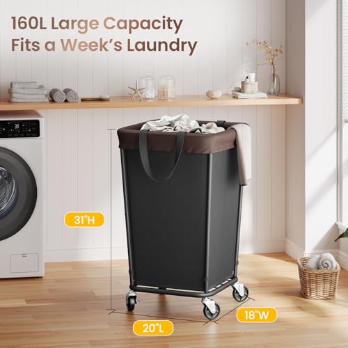 160L Laundry Basket with Wheels, 2-section Rolling Laundry Basket, Large Laundry Hamper with Wheels, Rolling Laundry Hamper Clothes Hamper for Home, Bathrooms and Dorm(Black) - color: 2 Section-Black, size: 160L