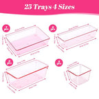 25pcs Pink Plastic Drawer Organizer Set, Clear Stackable Drawer Organizer,Kitchen Drawers Dividers for Bathroom, Office, Kitchen Cabinets and Dressing Tables