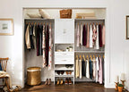 ClosetMaid SuiteSymphony Wood Closet Organizer System, 25-Inch Starter Kit with Tower and 3 Hang Rods and Shelving, Adjustable Shelves, Customizable Insert, Reach-in or Walk-in Closets, Pure White - style: Pure White Finish