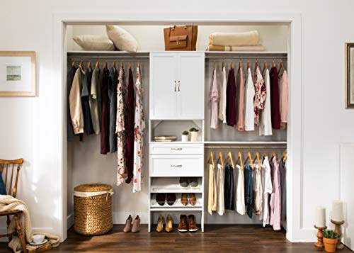 ClosetMaid SuiteSymphony Wood Closet Organizer System, 25-Inch Starter Kit with Tower and 3 Hang Rods and Shelving, Adjustable Shelves, Customizable Insert, Reach-in or Walk-in Closets, Pure White - style: Pure White Finish