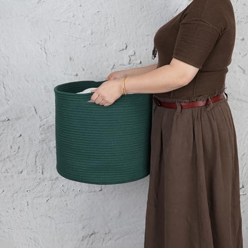 XUANGUO Cotton Rope Basket For Girls Boys Kids 16”X14” Baby Laundry Basket Nursery Bin Round Woven Baskets Organizer For Storage Toys Blankets Shoes Clothes dark green - color: dark green