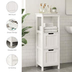 Casaphoria 2-Drawer Bathroom Floor Cabinet, Wooden Storage Organizer with Side Rack, Freestanding Stand Table for Bathroom, Hallway, White - size: 13"L×13"W×35.43"H