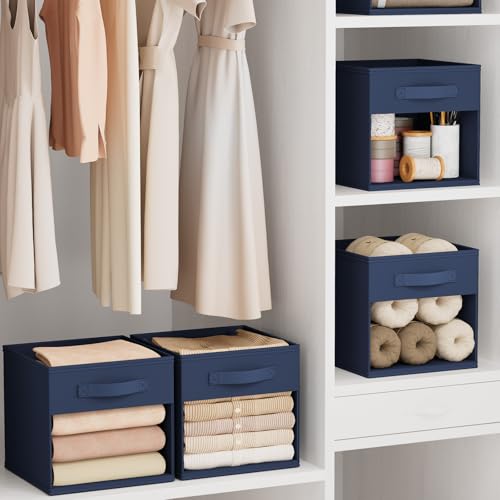DIMJ Storage Cubes, Cube Storage Bin, 6 Pack Foldable Storage Bins with Window, Closet Storage Boxs with Handle, 11x 11 inch Storage Organizer for Clothes, Toys, Books - color: Navy Blue, size: 10.6 Inch.- 6 Pack