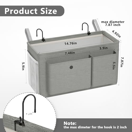 Edudif Bedside Caddy Bedside Organizer with Fixed Straps & Water Bottle Holder, Bunk Bed Caddy ideal for Home, Dorm, Hospital, Crib, Versatile Bedside Storage Solution (Grey) - color: Grey