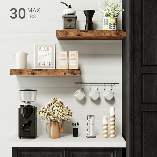 Vivelove Bathroom Floating Shelves for Wall 16 inchs Long, Display Shelves with Invisible Brackets for Living Room, Bedroom, Kitchen, Shelves Over Toilet Farmhouse Home Decor - Set of 2, Rustic Brown - color: Rustic Brown, size: 16”Wx6.7”Dx1.4”H