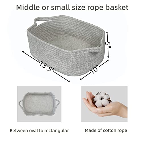 Woven Cotton Rope Storage Basket with Handles for Organizing Shelves Closet Small Cat Dog Pet Toy Baskets Box Bin Decorative Rectangle Baby Nursery basket Gift basket Empty(light grey) - color: light grey