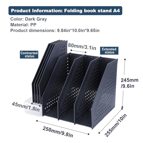 FRETONBA Collapsible Magazine File Holder with 3 Vertical Compartments Foldable Binder Holder for Desk Binder Storage Organizer Plastic Magazine Holders for Shelf, Dark Gray - color: Dark Gray, size: 3 Compartments - 1Pcs
