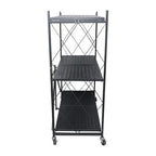 3-Tier Foldable Metal Kitchen Trolley Rack, Rolling Storage Shelf with Wheels, Perforated Mesh Shelving Organizer, for Kitchen, Home Office & Entryway