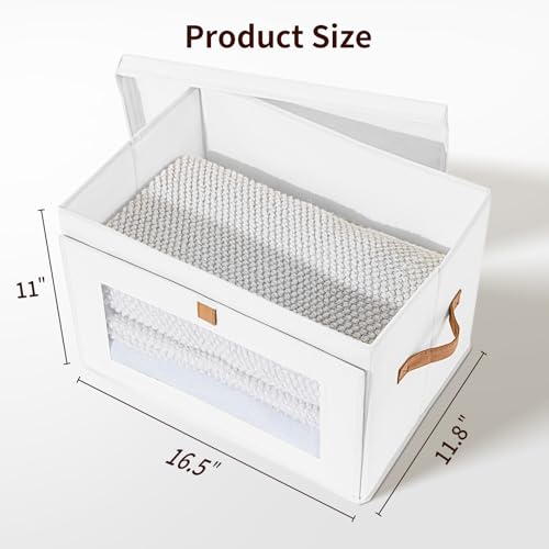 DIMJ Storage Bins with Lids - 6 Pack Large Fabric Closet Organizer with Window & Handles, Collapsible Decorative Storage Boxes for Shelves Under Bed, Books Clothes Blankets Sweaters Organization - color: White, size: Large-6 Pack