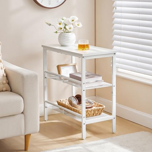 HOOBRO End Table, 3-Tier Narrow Side Table, Nightstand with 2 Flat or Slant Adjustable Shelves for Small Spaces, Hallway, Living Room, Bedroom, Sturdy, Easy Assembly, White WT23BZ01G1 - color: White