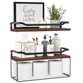WOPITUES Floating Shelves with Wire Storage Basket, Bathroom Shelves Over Toilet with Protective Metal Guardrail, Wood Wall Shelves for Bathroom, Bedroom, Living Room, Toilet Paper- Dark Brown - color: Dark Brown