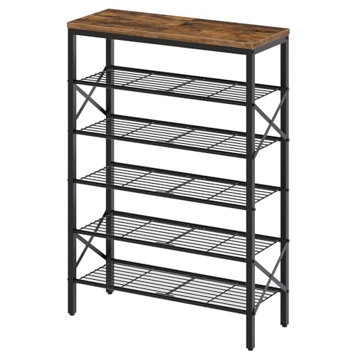 YATINEY 6-Tier Shoe Rack, Shoe Storage Organizer for Closet, Free Standing Shoe Organizer with Metal Mesh Shelves, 24 Pairs of Shoes, Rustic Brown and Black SS06BR - color: Rustic Brown + Black, size: 27.8" x 10.8" x 39.2"
