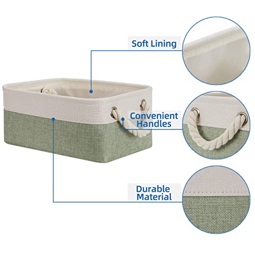 Temary Small Storage Baskets Small Fabric Bins for Closet, 6 Pack Decorative Storage Boxes with Rope Handles for Organizing Clothes, Canvas Storage Basket(White&Green,11.8L x 7.9W x 5.3H inches) - color: Green&white, size: 11.8L x 7.9W x 5.3H inches (6pcs