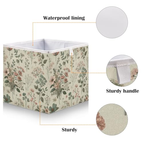 Vintage Small Floral Storage Cubes 11x11 Inch Foldable Fabric Bins with Handle for Storage and Organization, Ideal Storage Bins for Closet Shelves - color: F98