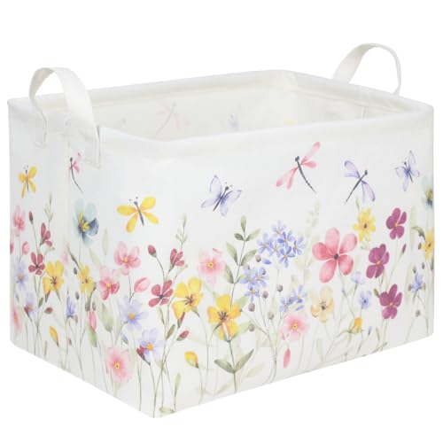 Boho Flower Nursery Basket,Waterproof collapsible storage box,Fall Wildflower Floral Dandelion Storage Bin,Plant Butterfly baby girl gift basket,Girls Bedroom Boho Flower Decor(Dandelion) - color: Dandelion