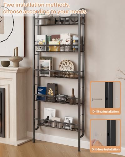 UMDONX Behind The Door Bathroom Shelf Narrow 5-Tier, Space-Saving Slim Storage Shelf Narrow Shelving Unit for Bathroom and Kitchen Black - color: Black, size: Width 24.4in