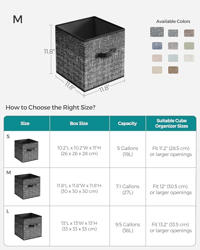 SONGMICS Storage Cubes, 11.8-Inch Non-Woven Fabric Bins with Double Handles, Set of 6, Closet Organizers for Shelves, Foldable, for Clothes, Classic Black UROB030B01 - color: Classic Black, size: 11.8"L x 11.8"W x 11.8"H