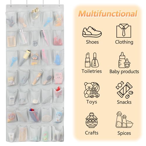 GOMAJI 35 Large Pockets Over the Door Shoe Organzier, Hanging Shoe Organizer for Door Large Capacity Shoe Storage Bag with 4 Metal Hooks - color: Gray