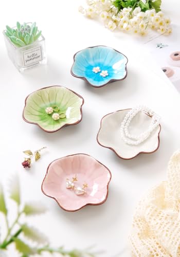 Ice Cracking Leaf Jewelry Dish, Decorative Ring Holder Small Trinket Tray Bowl, Gifts for Daughter Mom Friends, Milk White. - color: Milk White-Lotus