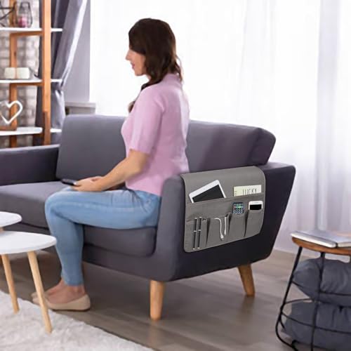 NB Sofa Armrest Organize Remote Holder Bedside Caddy Organizer With 5 Pockets，Non-Slip Couch Remote Control Holder Couch Armchair Caddy Accessories (Dark Grey, 35''X18'') - color: Dark Grey, size: 35''x18''