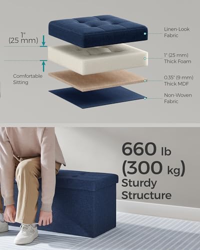 SONGMICS Mazie Collection - 43 Inches Storage Ottoman, Foldable Storage Bench with Flipping Lid, 660 lb Load Capacity, for Entryway, Living Room, Bedroom, Midnight Blue ULSF076Q02 - color: Midnight Blue, size: 15"D x 43"W x 15"H