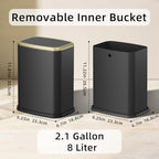 8L/2.1 Gallon Small Bathroom Trash Can with Lid, Swing-Top Rectangular Waste Bin, Stainless Steel Garbage Can for Home, Office, Toilet, Bedroom, Living-Room (Black) - color: Black