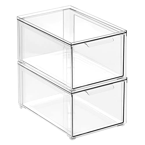 mDesign Plastic Closet Organizer Bin w/Pull Out Drawer - Stackable Storage for Closet - Organization for Shoes, Clothes, Bags, Totes, Small Linens, and More - Lumiere Collection - 2 Pack - Clear - size: 8 x 12 x 6 (Pack of 2)
