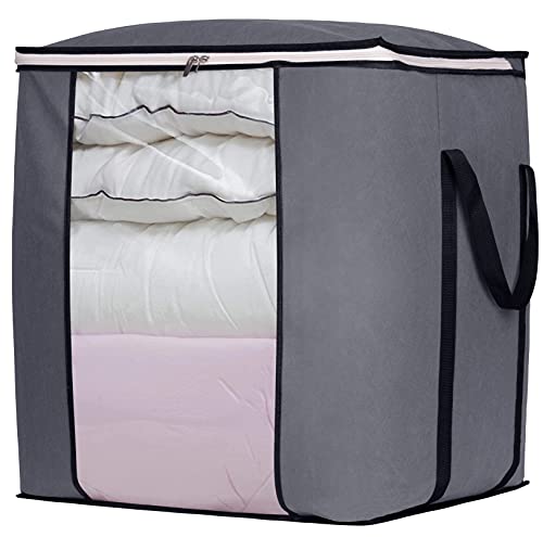 SLEEPING LAMB 120L Extra Large Blanket Storage Bags Breathable Clothes Storage Containers for King Comforter Bedding Pillow Sheet, Reinforced Handles, Grey - size: 20"L x 16"W x 22.3"H