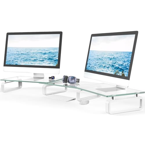 Hemudu Dual Monitor Stand, Computer Monitor Stand, Desktop Organizer, Monitor Stand Riser for PC, Computer, Laptop Clear HD02T-301 - size: 2 Pack Monitor Stand