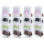 4 Pack Hanging Handbag Purse Organizer for Closet, 8 Pockets Space Saving Purse Storage Organizers Handbag Organizer Holder with Thicken Metal Hooks for Women Wardrobe(White, 41” x 13.8”)