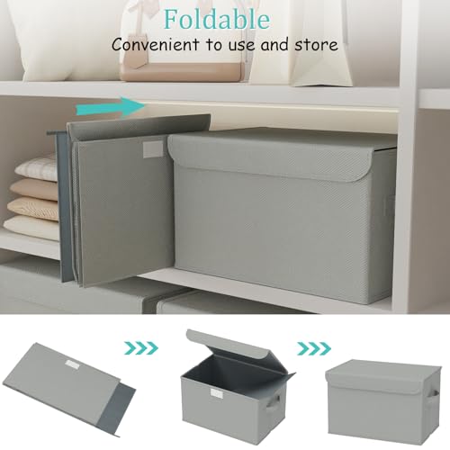 Fabric Storage Bin with Lid, Closet Boxes with Cover, Collapsible Stackable Organizer Basket with 2 Handles, for Home and Bedroom, 2 Pack, Grey, 10.2 x 7.9 x 6.7 In, XSNY12GS-2 - color: Grey, size: Small（2 Pack）