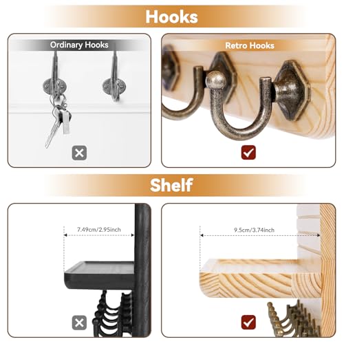 Key Holder for Wall, Mail Organizer Wall Mount with 6 Hooks Wooden Hanging Key Rack for Home Decor, Hallway, Entryway (Wood Color) - color: Wood Color