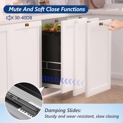 Insputer Pull Out Trash Can Under Cabinet with Soft-Close Slides, Heavy Duty Under Sink Trash Can Kit for Kitchen, Garbage Can Not Included, Requires Minimum Cabinets Opening 12" W X 18" D - size: Single