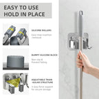 Broom Holder Wall Mount with Screws (4 Pack) Broom and Mop Organizer Wall Hanging, Anti-Slip Mop Holder Broom Hanger with Hooks, Stainless Steel Tool Rack for Garden Garage Organization - color: Silver