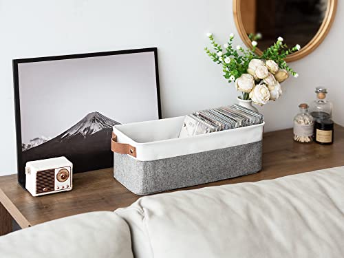 StorageWorks Narrow Storage Bins, Small Basket for Closet and Shelves, Fabric Organizer with Handles, Toilet Paper Storage, Grey and White, 2-Pack - color: Grey and White, size: 15"L x 6"W x 5"H