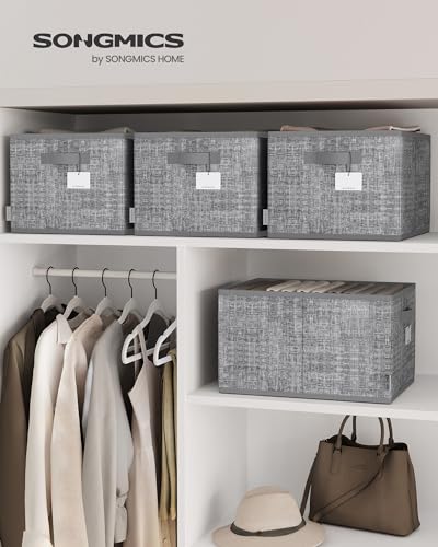 SONGMICS Storage Cubes, 15.7 x 11.8 x 9.5 Inches Non-Woven Fabric Bins with Double Handles, Set of 3, Closet Organizers for Shelves, Foldable, for Clothes, Cattail Gray UROB440G01 - color: Cattail Gray, size: 3 Pack（15.7"L x 11.8"W x 9.5"H）