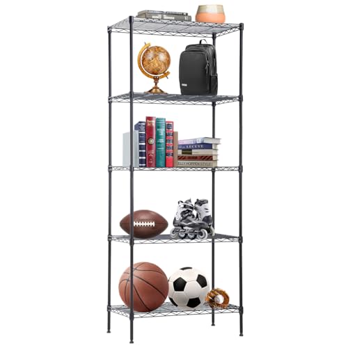 BestOffice | 5-Tier Wire Storage Shelves | 14x24x60 | Black| Heavy-Duty Metal Shelf, Holds Upto 750 lbs | No-Tool Assembly | Ideal for Home & Garage Shelving - color: Black, size: 14"D x 24"W x 60"H