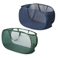 2 Piece Popup Mesh Laundry Basket Durable Handles Collapsible Laundry Baskets Folding Clothes Pastic Hamper for Laundry Room College Dorm (Navy Blue/Green) - color: Navy Blue/Green
