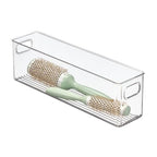 mDesign Plastic Bathroom Storage Container Bins w/ Handles - Closet, Cabinet, Vanity, Cupboard Shelf Organization, Hair Tools Accessory Organizer - Ligne Collection; Clear, 15.4x3.75x4.75 (Pack of 4) - size: 15.4 x 3.75 x 4.75 (Pack of 4)