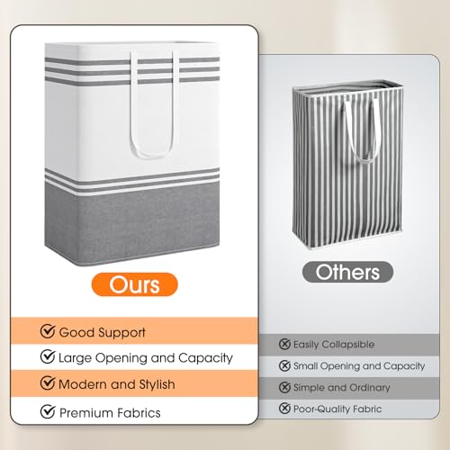 2 Pack Large Home Laundry Basket, Laundry Hamper, Freestanding Waterproof Dirty Clothes Bag, Tall Clothes Hamper - Extended & Reinforced Handles for College Dorm, Family (Light Grey/125L) - size: 2 x 125L