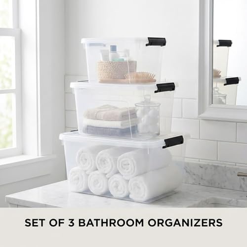 Clear Storage Latch Box/Bin, 3-Pack Plastic Organizing Container with Handle and Lids (7QT/16QT/22QT) - color: Clear, size: 7qt/16qt/22qt
