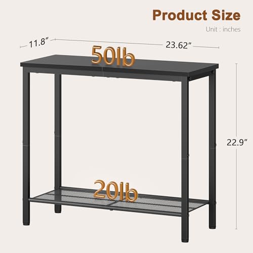 Hoctieon 2 Tier End Table, Sofa Side Table, Narrow Side Table with Storage, Slim Nightstand for Small Spaces, Metal Frame, for Living Room, Bedroom, Sofa Couch, Hall, Black - color: Black, size: 1 Pack