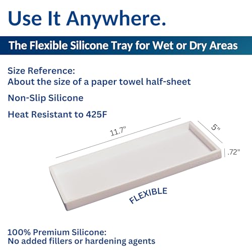 Spacewiser Countertop and Vanity Tray - 11.7" Silicone Bathroom Tray Countertop, Dish Soap Trays for Kitchen Counter, Bathroom Counter Organizer Accessories Caddy, Shower Trays Makeup Mat Oil, White - color: White, size: Large 11.7”