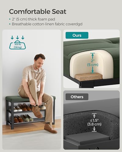 SONGMICS Shoe Bench, Storage Bench, Entryway Bench with Cushion, Shoe Shelf with Seat, Space-Saving, Modern Style, for Living Room, Bedroom, Hallway, Forest Green and Ink Black ULBS057C01 - color: Forest Green + Ink Black, size: 31.9"W