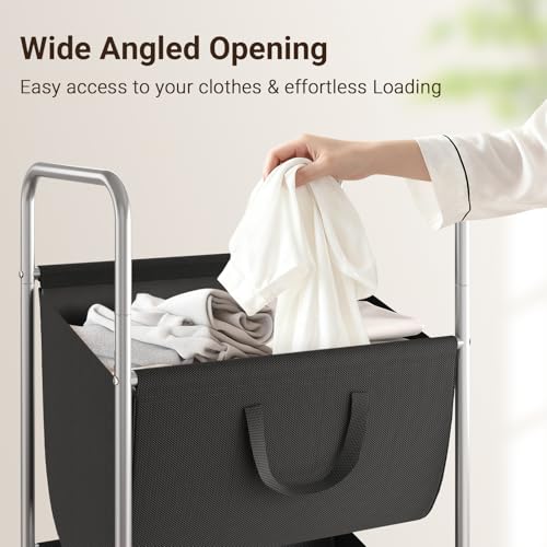 ELYKEN 120L Vertical Rolling Laundry Hamper with Removable Bags, 3 Section Laundry Baskets with Wheels, Space-Saving 3 Tier Laundry Sorter for Small Spaces, Dorm, Bedroom, Bathroom, Laundry Room - color: Black