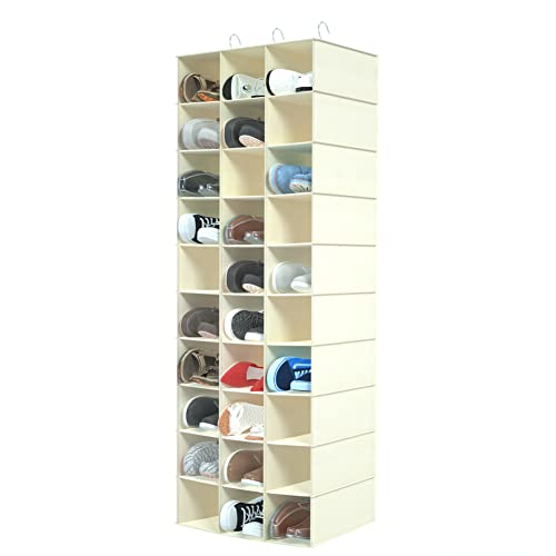 coastal rose Hanging Shoe Organizer for Closet, 30 Sections Hanging Closet Organizers and Storage Shelves Space Saving Shoe Rack Holder, Beige, 17''W×11.5''Dx 48''H - color: Beige
