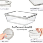 Glass Food Containers with Glass Lid, Microwave Safe Food Storage Container Set, 3 Pack, Square Shape, Food Containers with Lids, Meal Prep containers with Leak Proof Lid. - color: Grey-3S