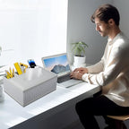 Tissue Box Cover Rectangle White Kleenex Box Holder PU Leather Facial Tissue Organizer,Multifunctional Remote Control Stationery Storage Box,Home Office Supplies Car Napkin Caddy - color: Multifunctional Tissue Box-white Weave